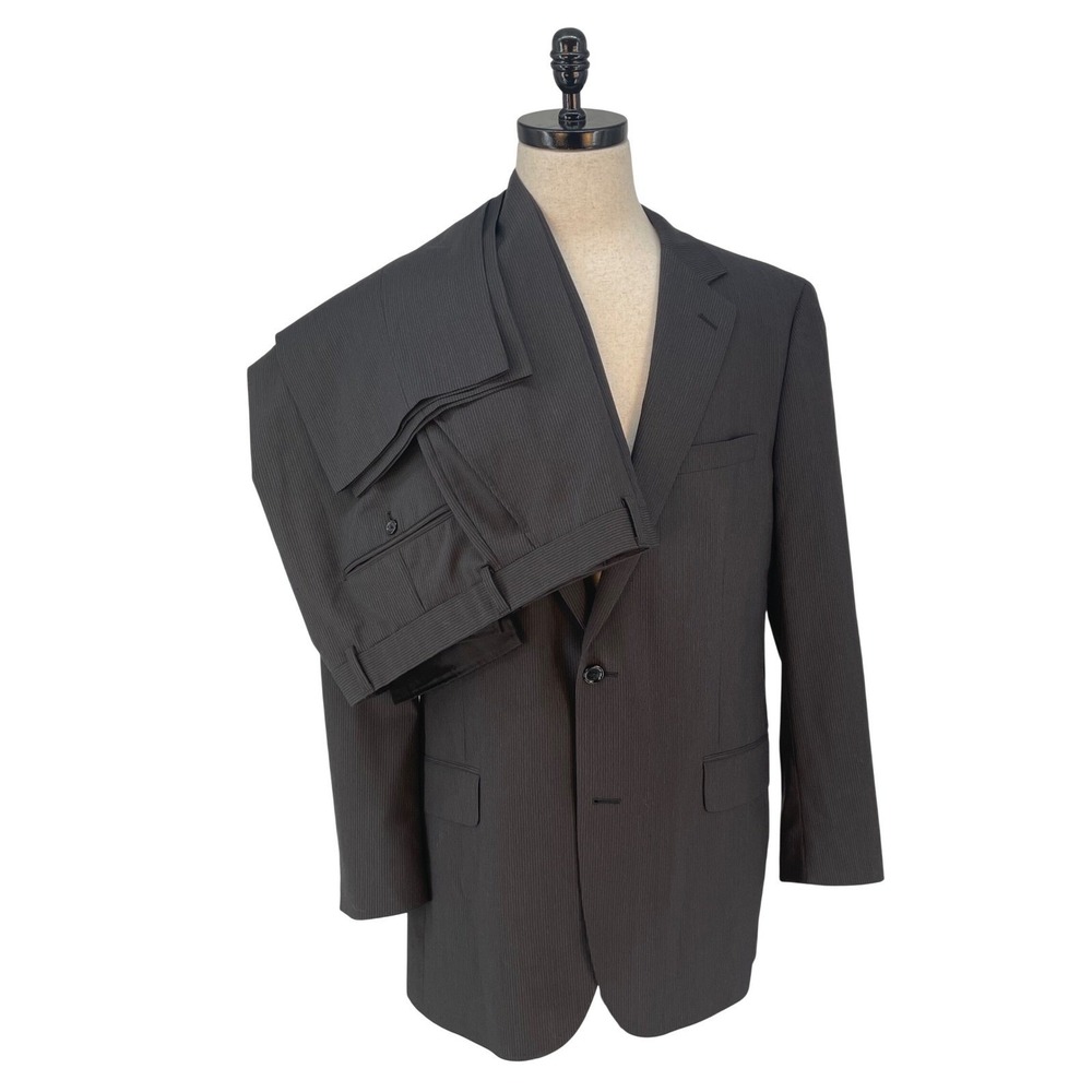 Jos A Bank Mens 43L 36W x 30L Suit Dark Brown Pinstripe Wool Blend Blazer Pants